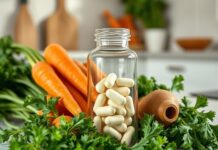 Beta-Carotene Supplements: What Smokers Should Know Beta carotene and smoking: supplement capsules beside carrots and leafy greens